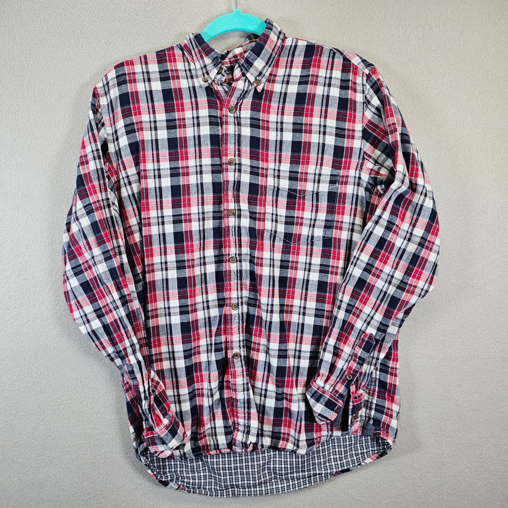 Club Room Mens‎ Medium Plaid Long Sleeve Button Down Shirt Red Blue White Casual